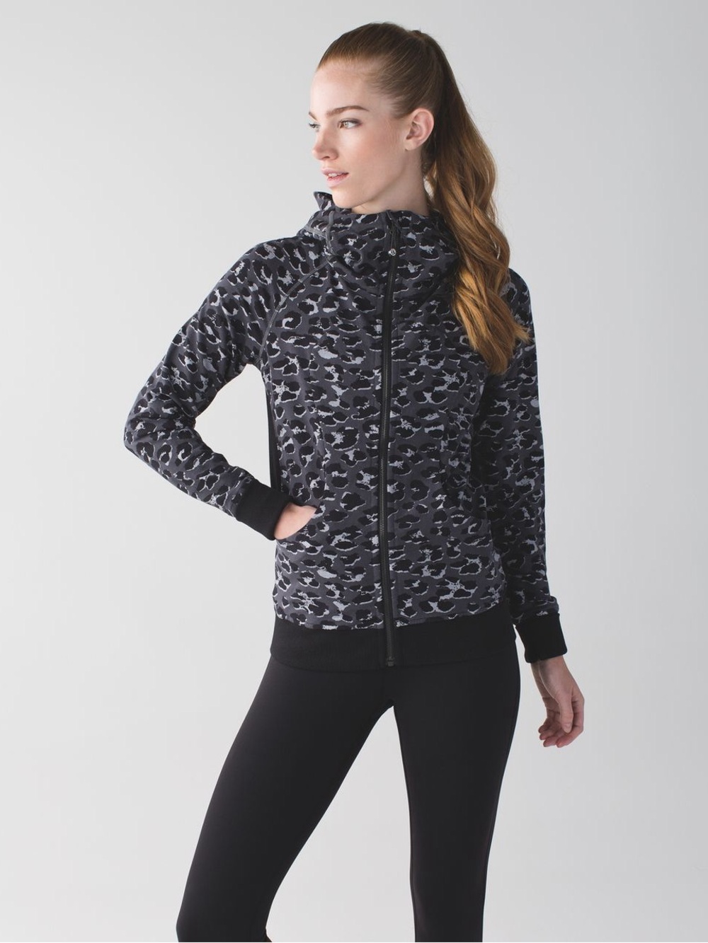 Lululemon Gray & Black Leopard Print Zip Up Hoodie size 10